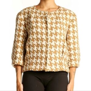 MICHAEL Michael Kors Houndstooth Snap Front 3/4 Sleeve Cropped Jacket Size Small